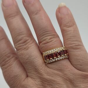 10k Gold Filled Ring with Red and White Stones